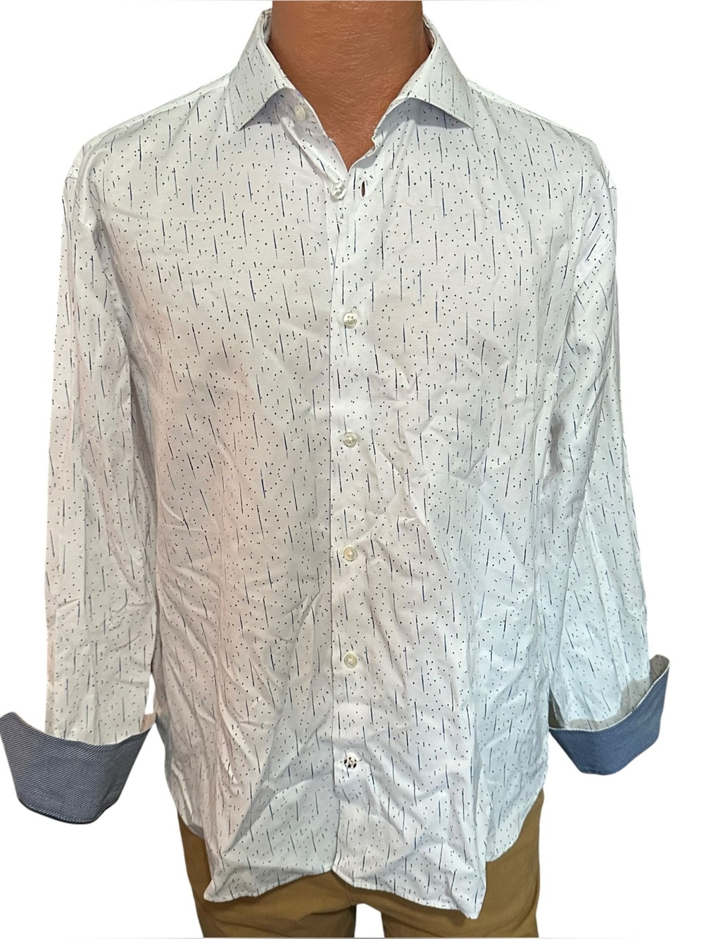 Visconti Black Long Sleeve Button Shirt Men's Size L White Color